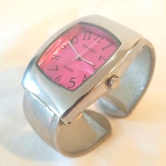 PINK and SILVER Cuff Bracelet Ladies Watch - Picture 1 of 7